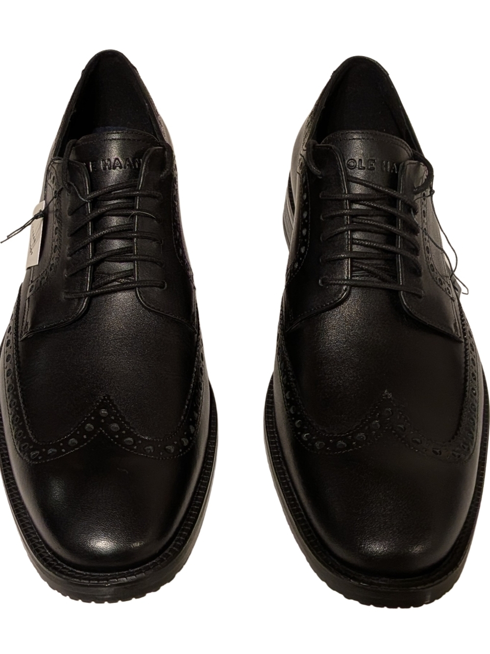 Cole Haan Black Leather Wingtip Derby Shoes - Picture 1 of 9